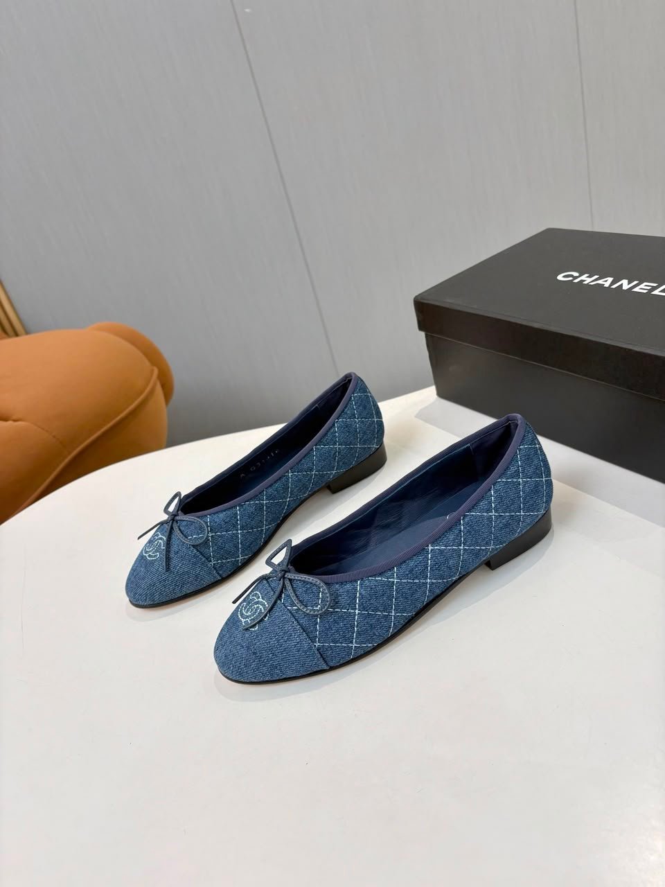 Chanel Quilted Denim Ballerina Flats Blue Denim G02819 view 3