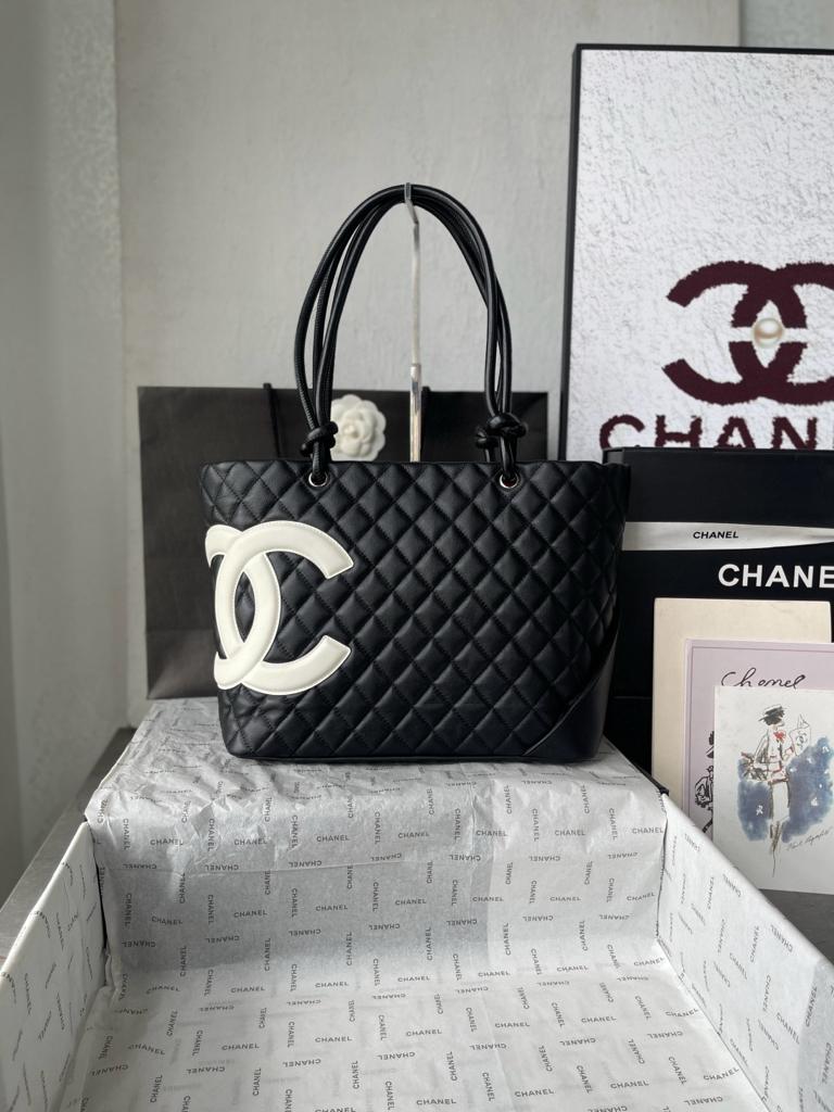 Chanel White High Quality Cambon Tote Bag Black