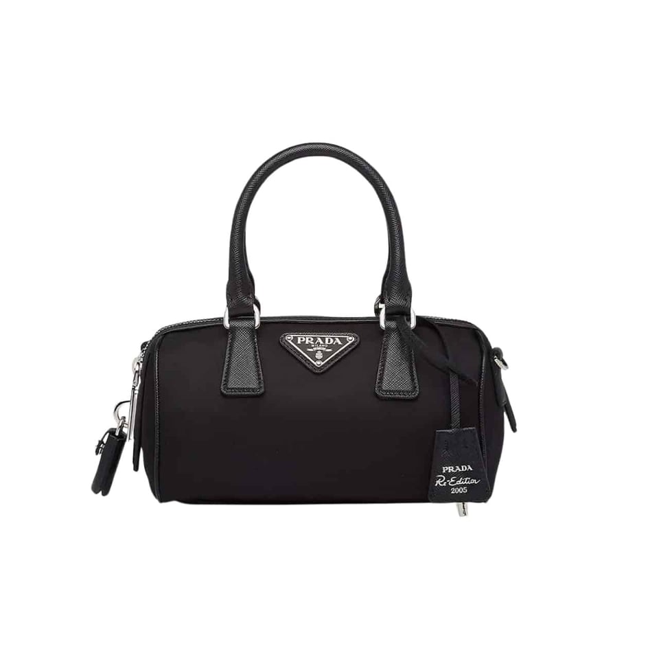 Prada Bauletto Recycled Nylon Shoulder Bag Black 21Cm view 2