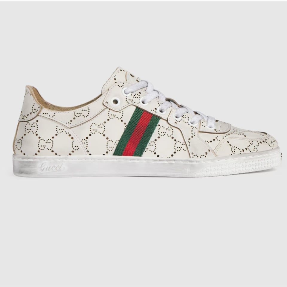 Gucci Stretch Low-top Trainer ‎White Lasered GG Soft Leather 865050 For Women view 5