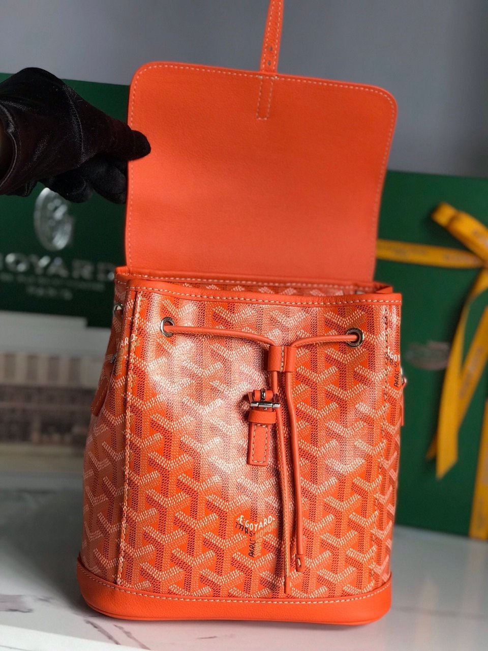 Goyard Alpin Mini Backpack 21 Cm Orange Lambskin And Goyardine Canvas view 9