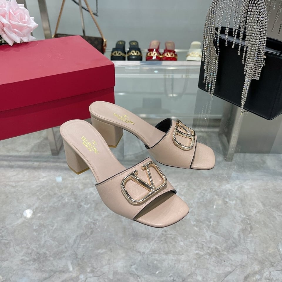 Valentino Vlogo Signature Square Toe Middle Heel Sliver And Poudre Slide Sandal view 5