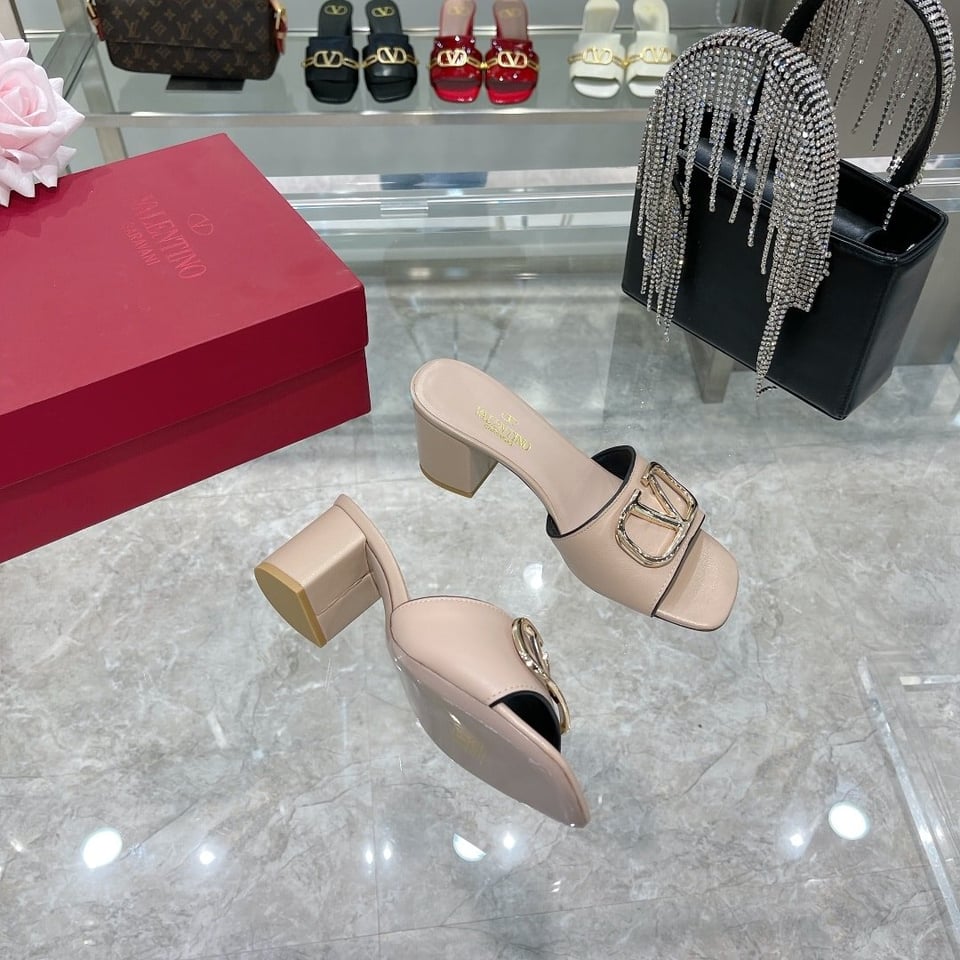 Valentino Vlogo Signature Square Toe Middle Heel Sliver And Poudre Slide Sandal view 3