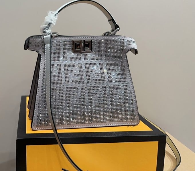 Fendi Peekaboo Iseeu Petite Silver Leather Bag With Crystal Ff Motif 21Cm view 5