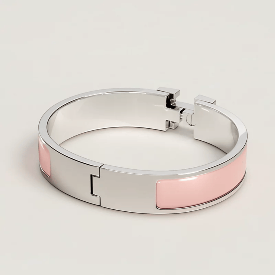 Hermes Clic H Bracelet in Silver and Pink view 5