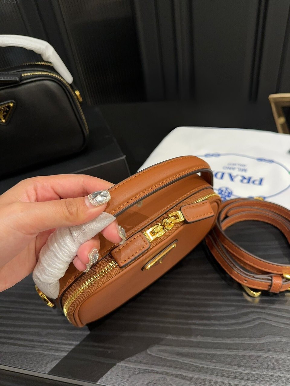 Prada Odette Leather Mini Bag Brown 18Cm view 4