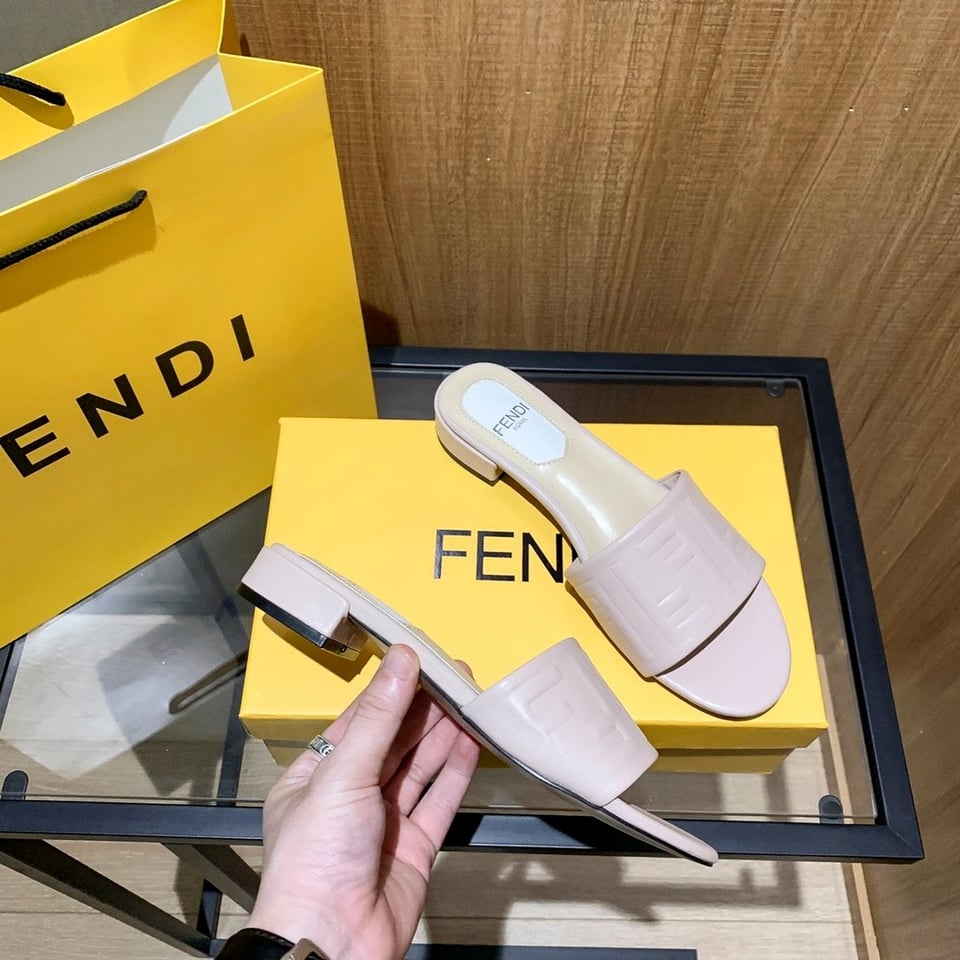 Fendi Silk Cowhide Slippers Light Pink view 8