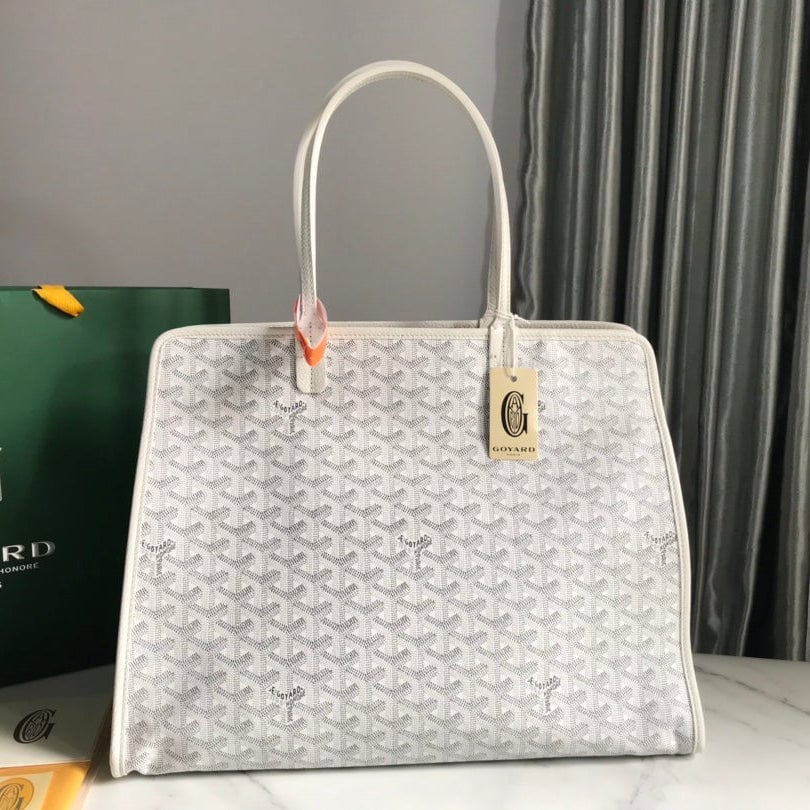 Goyard Hardy Pm Bag 40 Cm White Goyardine Canvas And Taurillon Leather Trim view 11