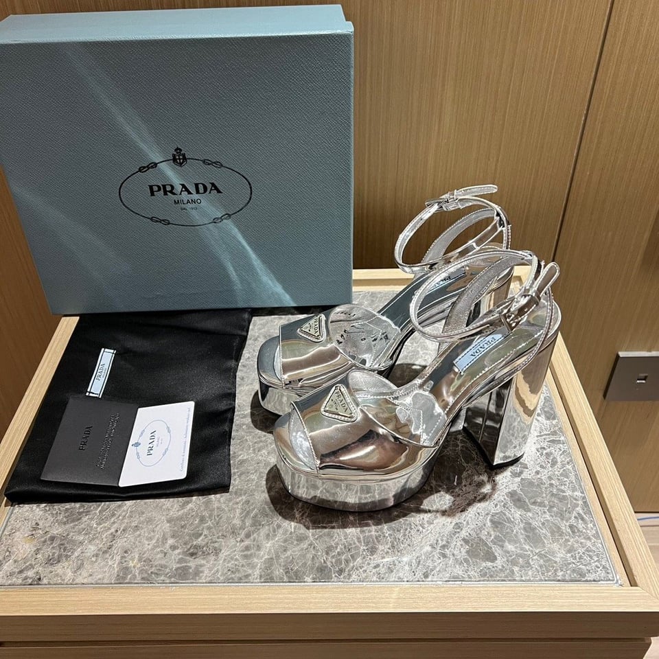 Prada Metallic Leather Platform Sandals In Silver 1Xp48B 3Au1 F0118 F 135 view 3