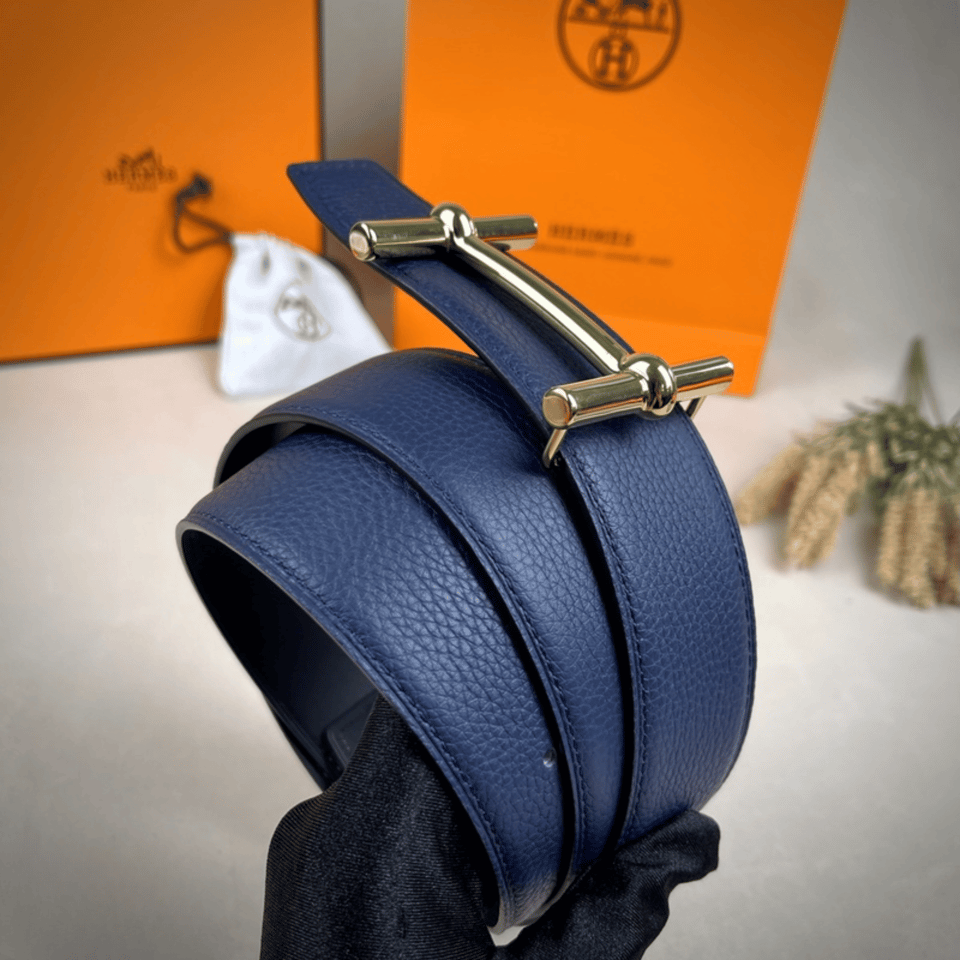 Hermes Like Auth Branded Navy 32mm Belt For Men view 3
