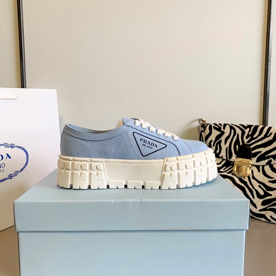 Prada Double Wheel Nylon Gabardine Sneaker Light Blue 1E260M3Lfxf0591F050 view 4