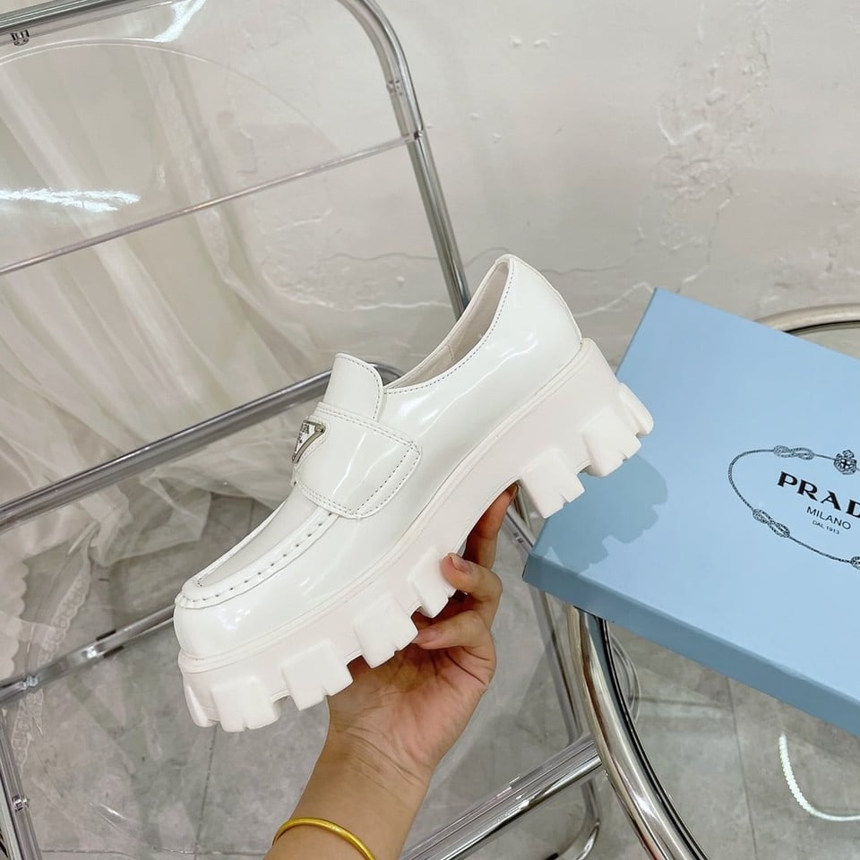 Prada Monolith Brushed White Leather Loafers 2De129B4Lf0009 view 8