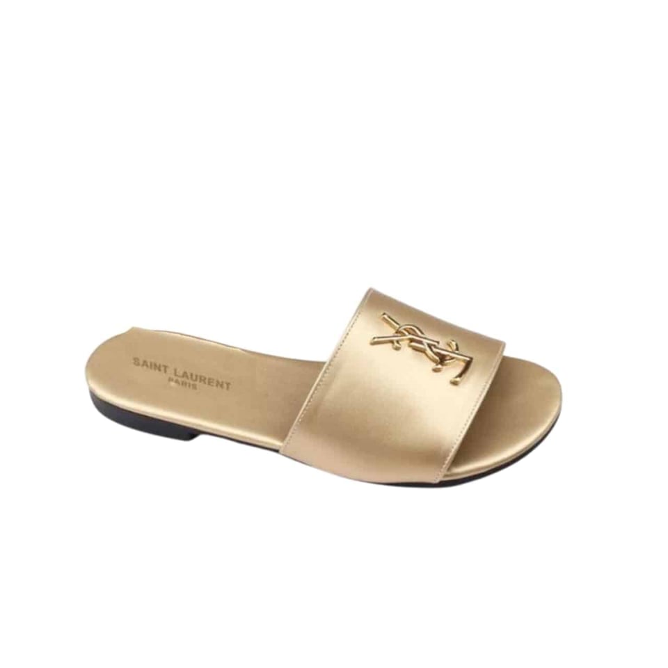 Saint Laurent Logo Slippers Metallic view 2