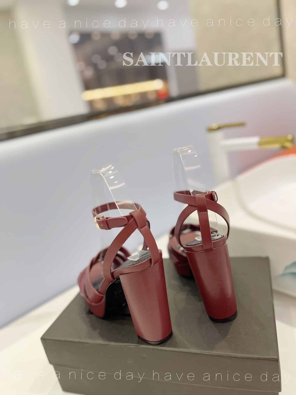 Saint Laurent Tribute Platform Sandals In Smooth Leather Burgundy view 5