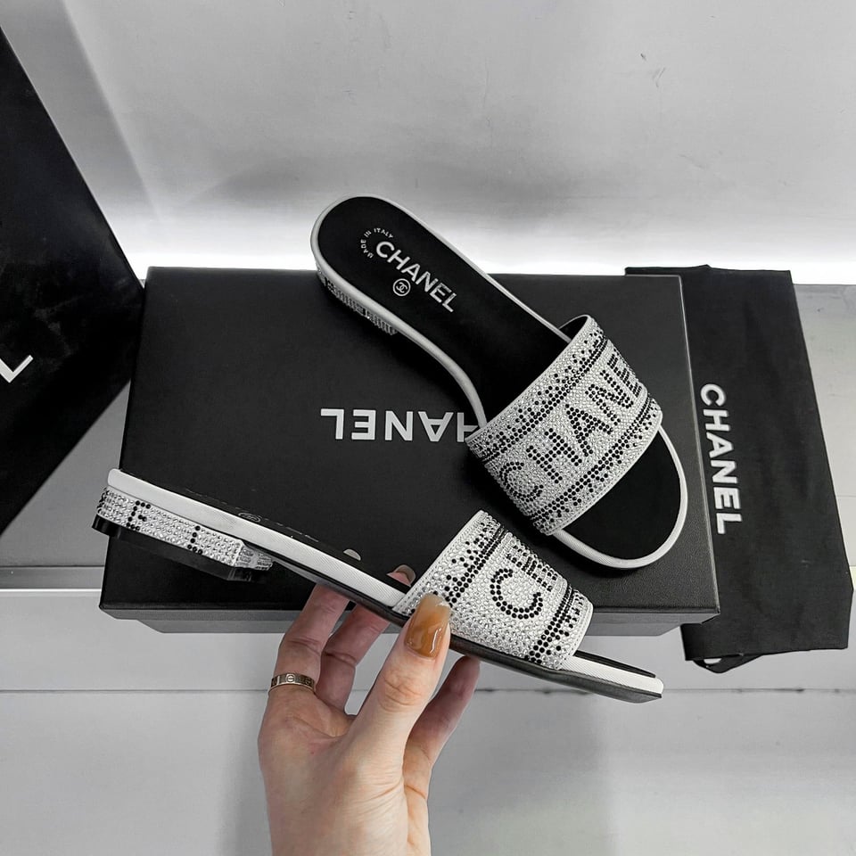 Chanel 24P Beaded Diamond Slippers Silver view 8