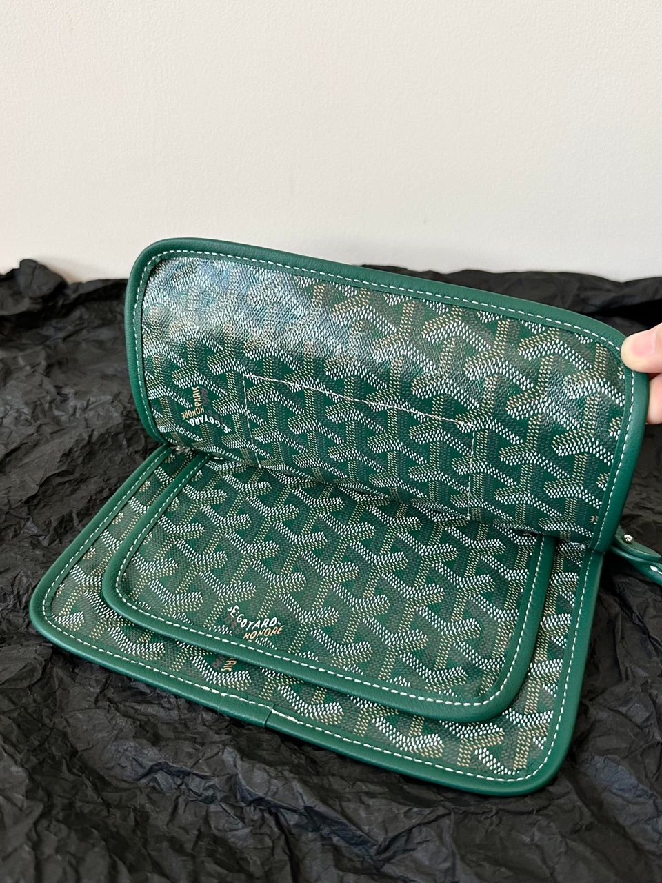 Goyard Plumet Pocket Wallet 20 Cm Green Goyardine Canvas And Lambskin Trim view 3
