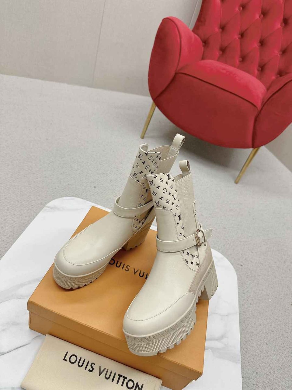 Louis Vuitton Laureate Platform Chelsea Boot Beige 1Acaa1 view 5