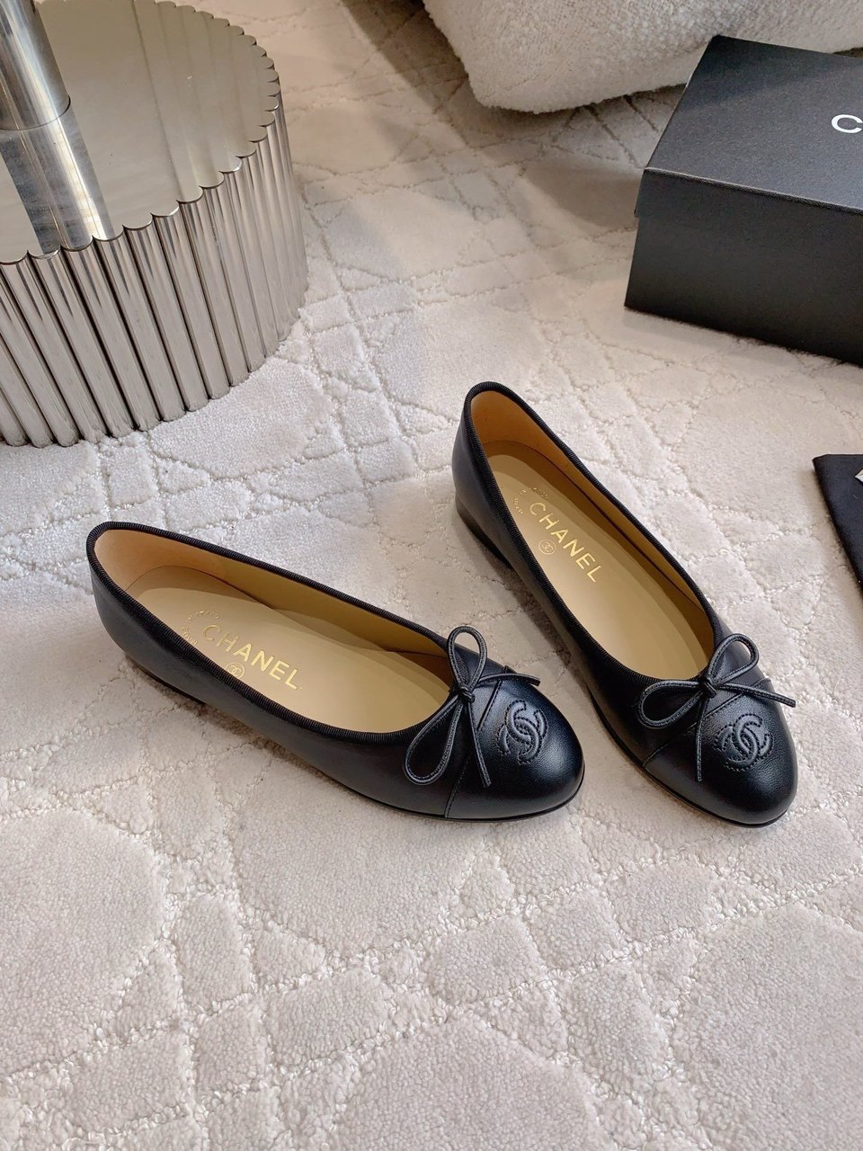 Chanel Cambon Leather Ballet Flats Black For Women view 5