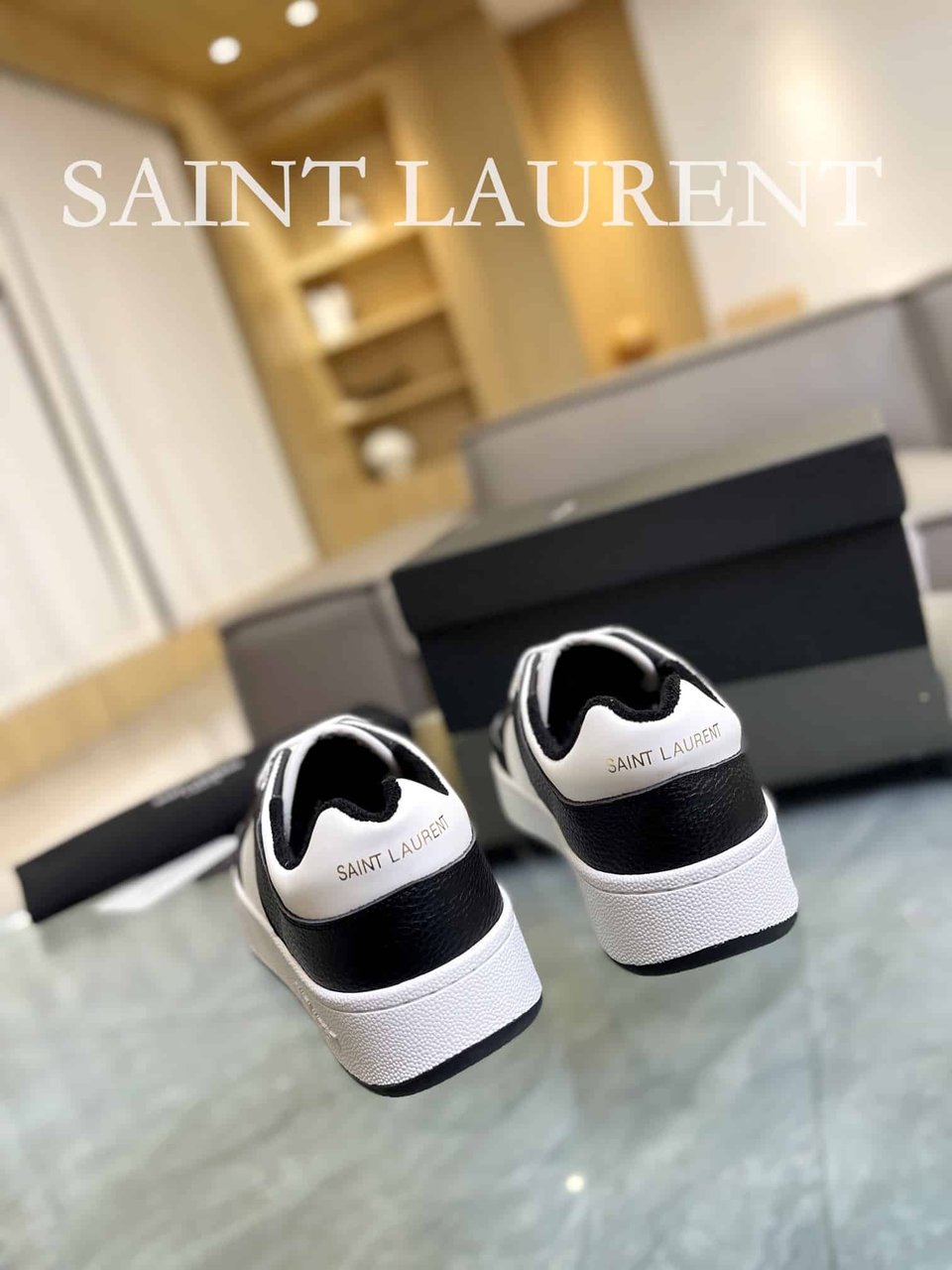 Saint Laurent Perforated Leather Sneakers Black And White view 5