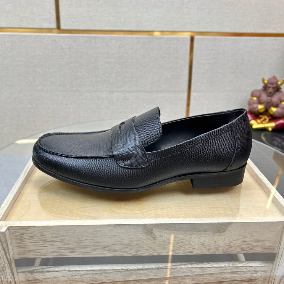 Prada Saffiano Leather Penny Loafers Black view 6