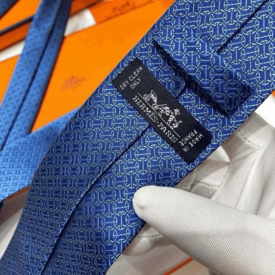 Hermes Blue Pattern Canvas Tie For Men view 4