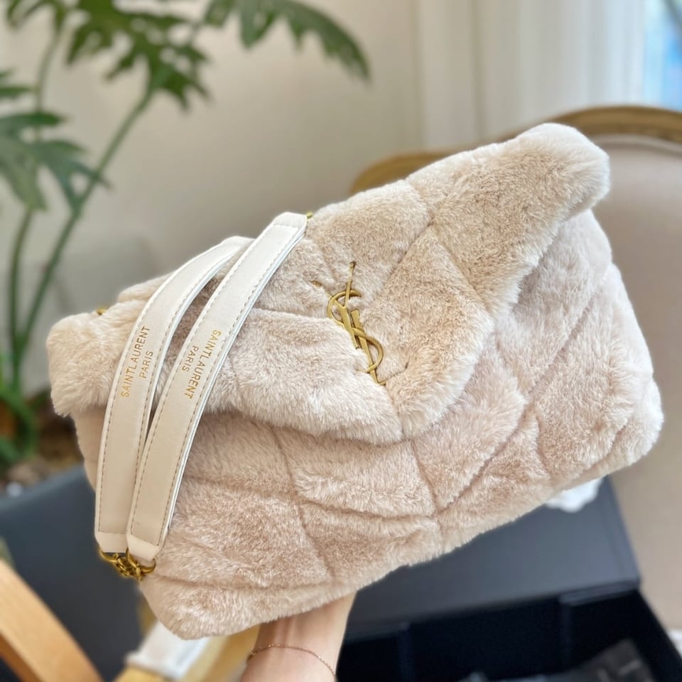 Saint Laurent Puffer Bag In Shearling White 28Cm view 4