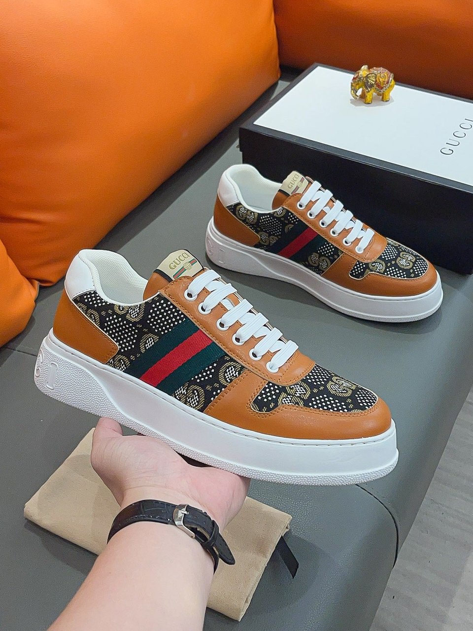 Gucci Screener Gg High Top Sneaker Leather With Orange view 5