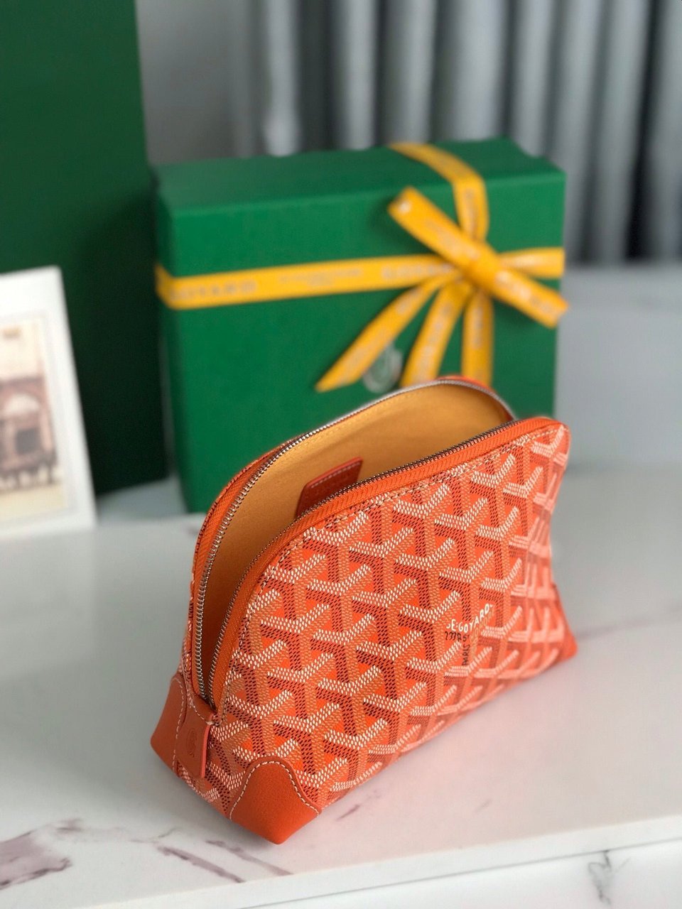 Goyard Vendôme Cosmetic Pouch Orange Goyardine Canvas And Calfskin Trim 17cm view 9
