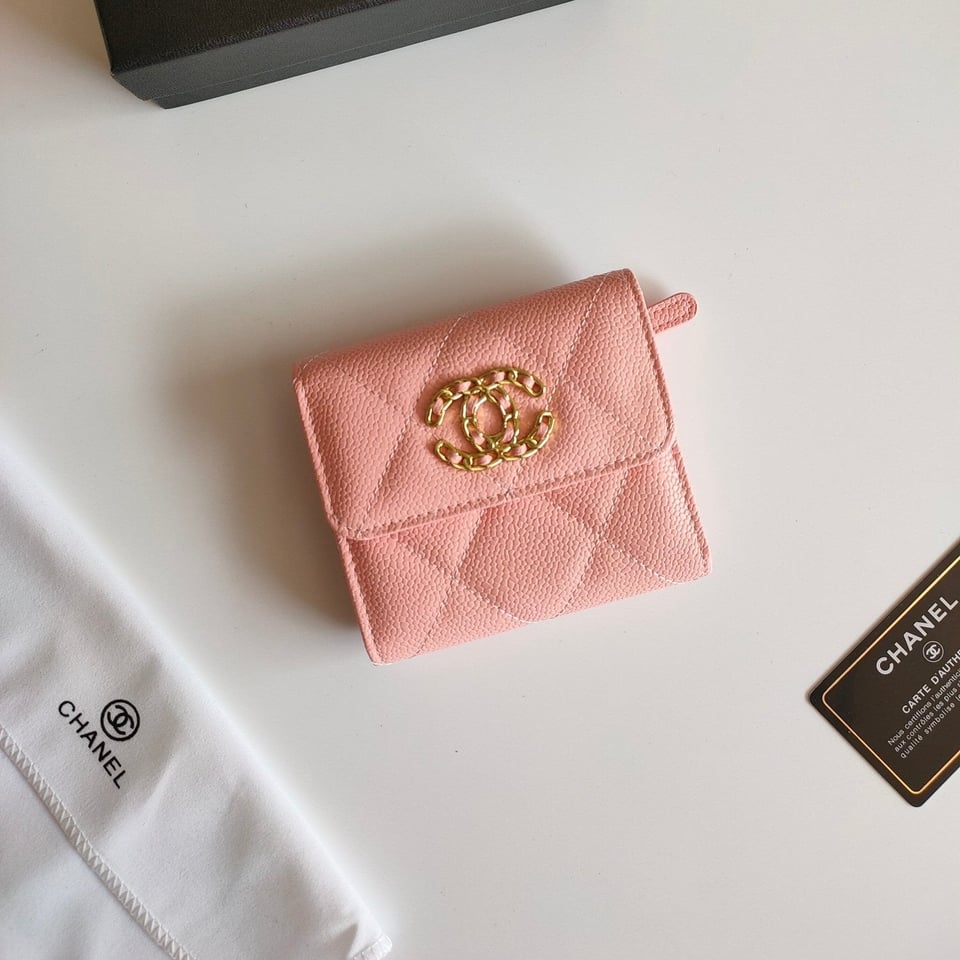 Chanel Square Purse 12 Peach Grained Calfskin Gold Icon