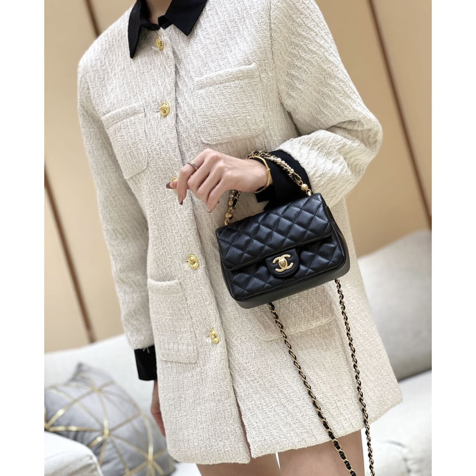 Chanel Mini Flap Bag with Pearl Top Handle Chain view 5