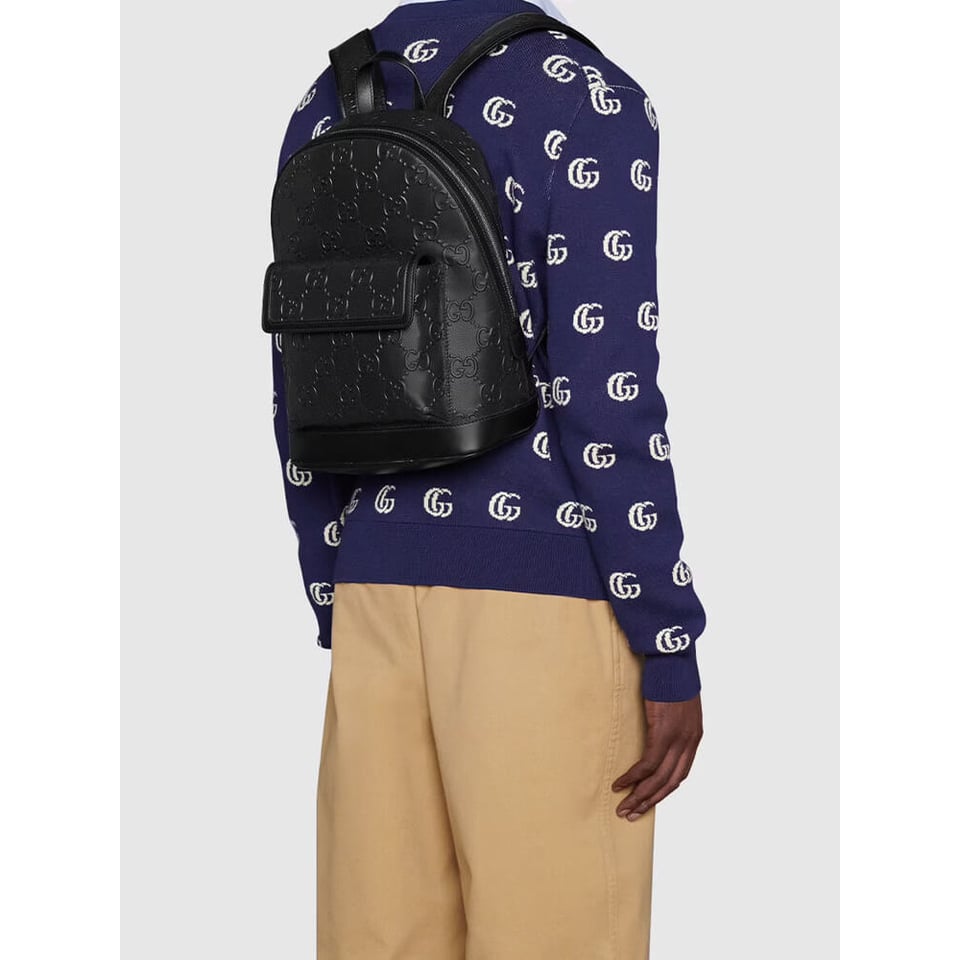 Gucci GG Embossed Backpack in Black Leather view 3