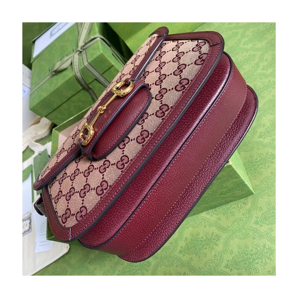 Gucci Horsebit 1955 Small Bag in Burgundy GG Canvas view 8