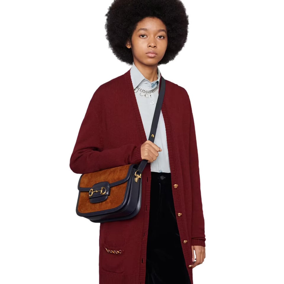 Gucci Horsebit 1955 Small Bag Brown Corduroy view 4