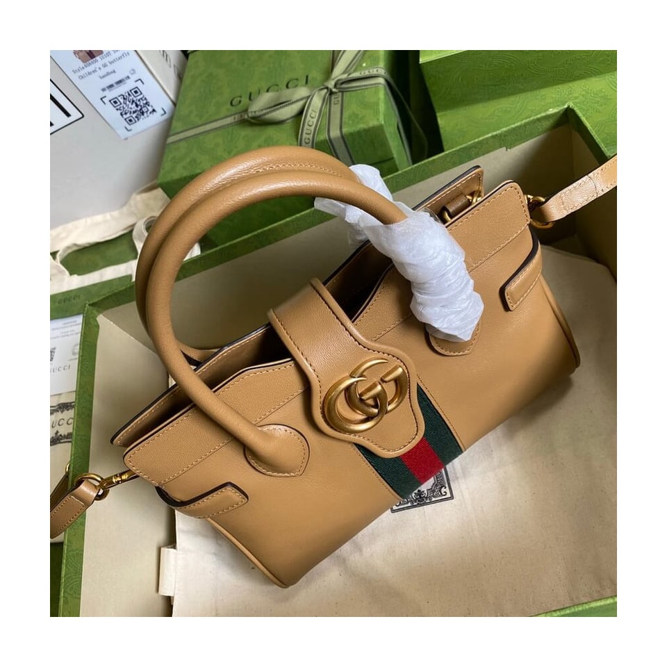 Gucci Small Top Handle Bag with Double G in Brown Leather view 8