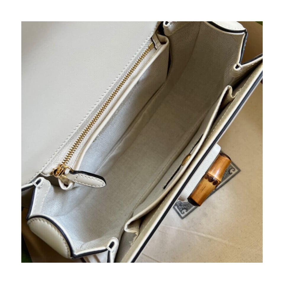 Gucci Small Top Handle Bag with Bamboo White view 11