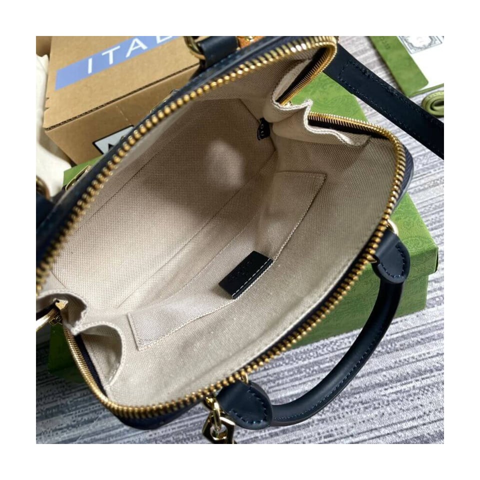 Gucci Horsebit 1955 Mini Top Handle Bag in Beige Canvas view 11