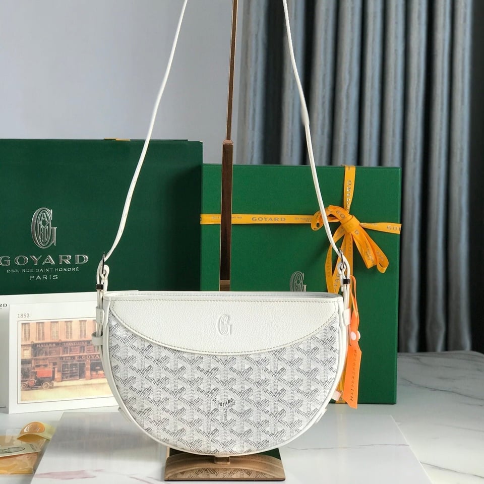 Goyard Hirondelle Bag 25 Cm White Lambskin And Goyardine Canvas view 11