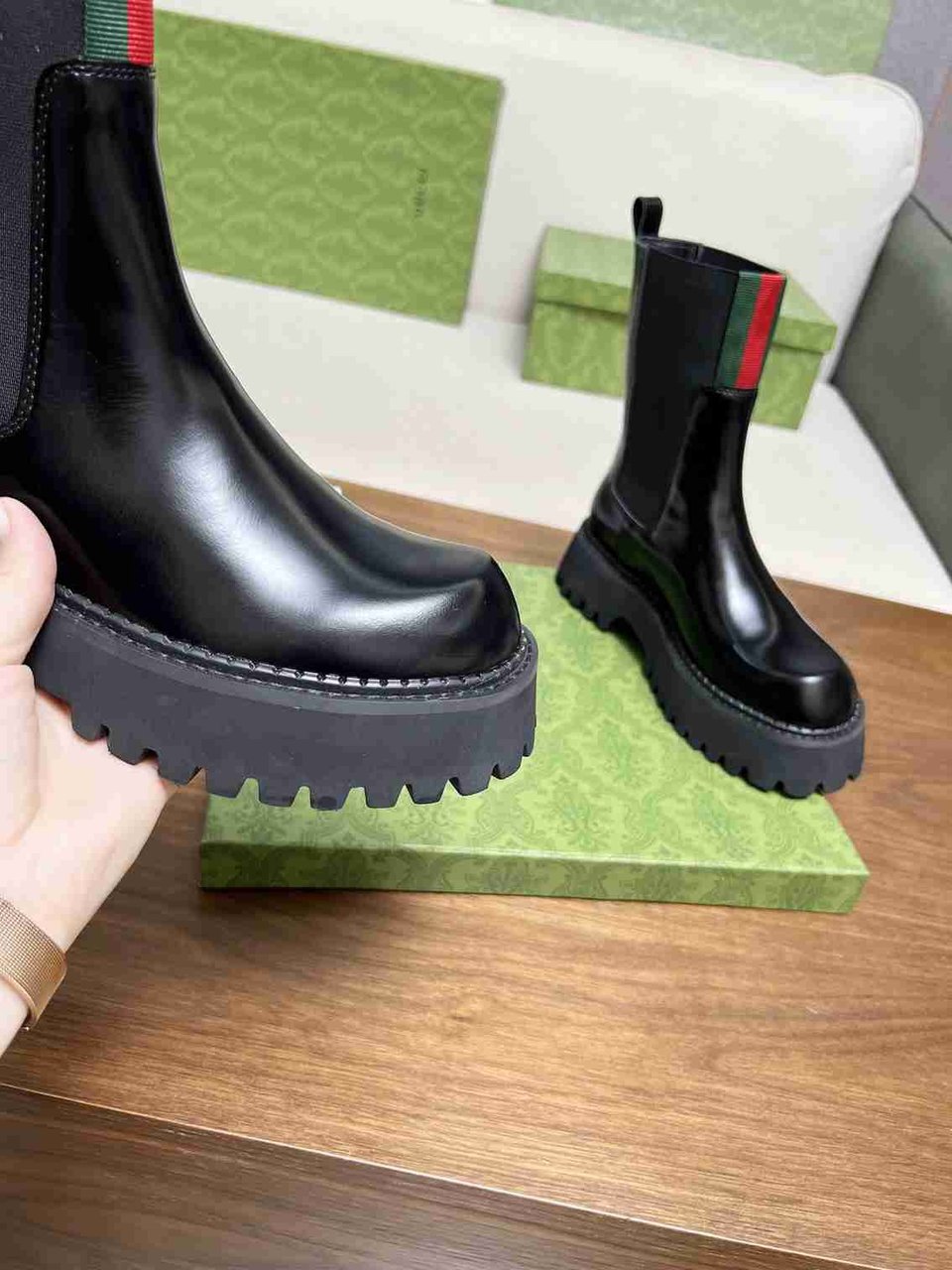 Gucci Women’s Boot With Web Anand Leather Black view 8