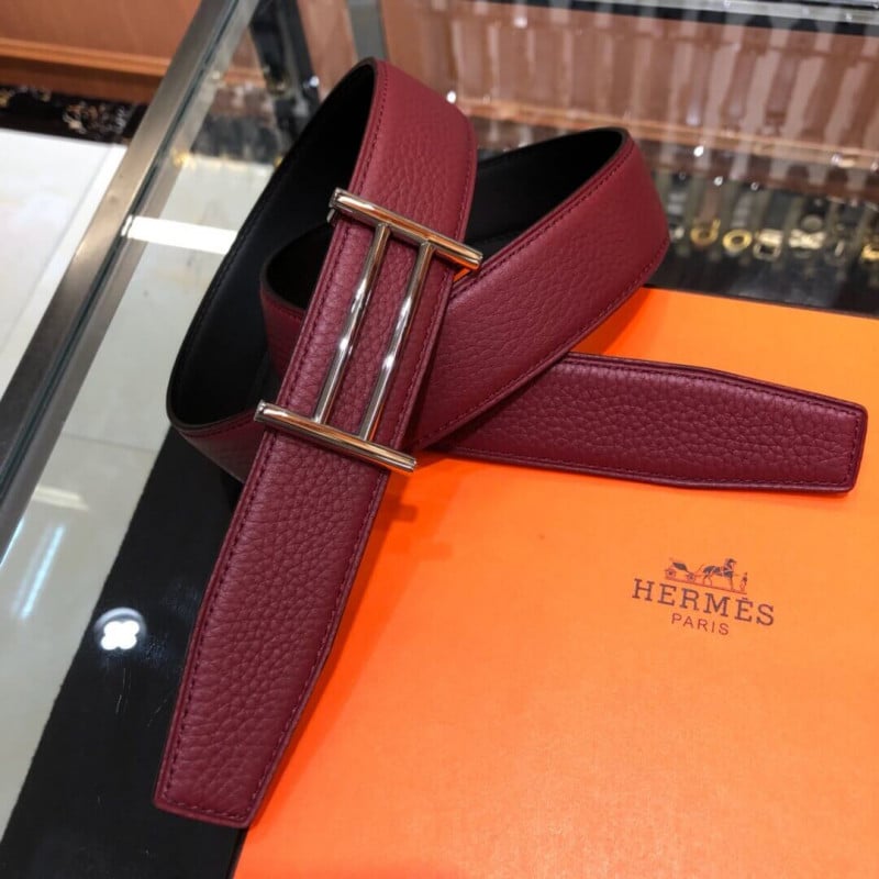 Hermes Rider Belt Buckle &amp; Reversible Leather Strap 40mm H075372 Burgundy/Black view 3