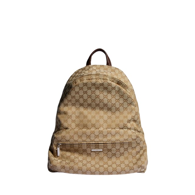 Gucci Large Gucci Tag Backpack 875226 Sand And Dark Brown 34cm/13.4in