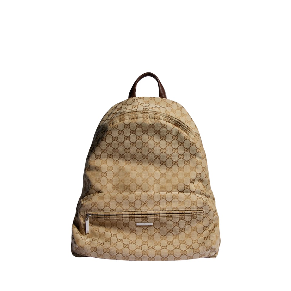 Gucci Large Gucci Tag Backpack 875226 Sand And Dark Brown 34cm/13.4in