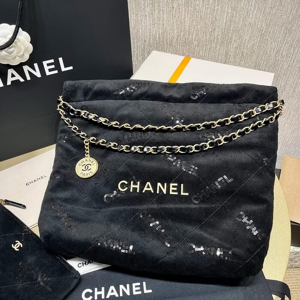 Chanel 22 Small Handbag Velvet With Sequins 37cm view 4