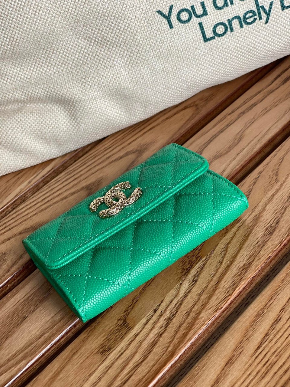Chanel Small Wallet 11Cm Dark Green Caviar Light Gold Hardware view 8