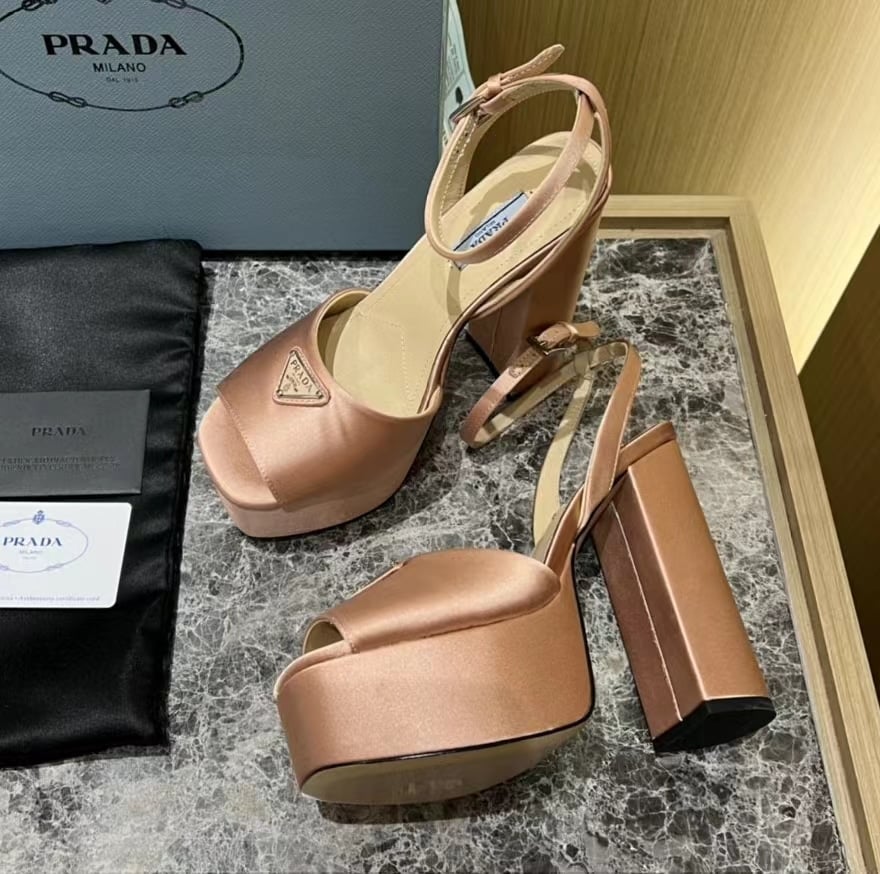Prada High-Heeled Satin Sandals Pink view 6