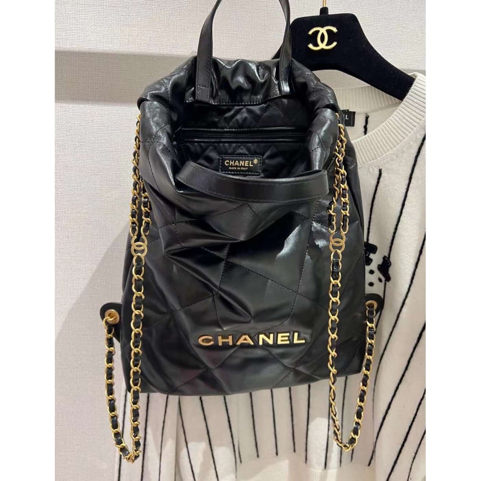 Chanel 22 Backpack in Black Shiny Calfskin 34cm view 13