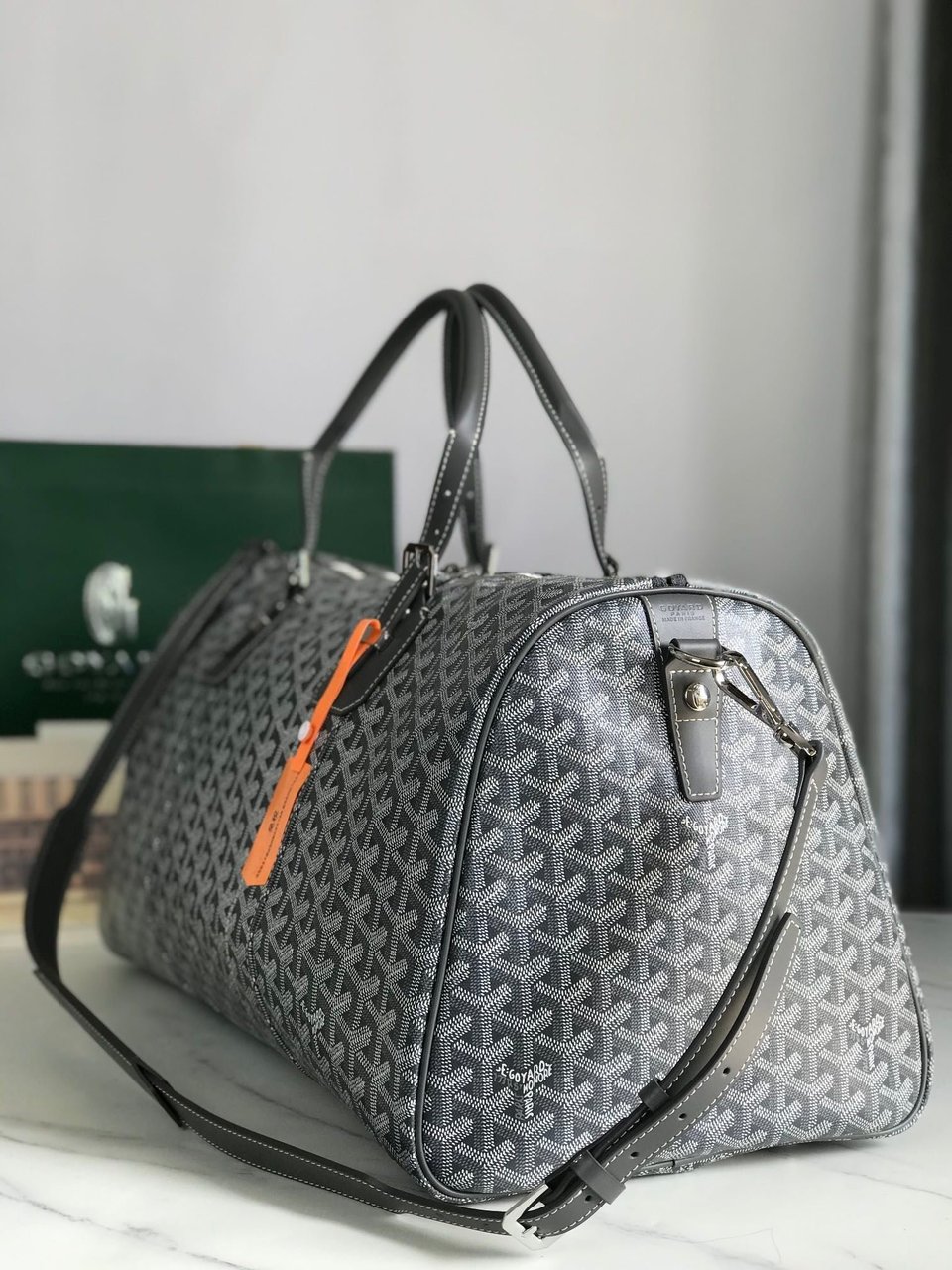 Goyard Boston 50 Bag Cm Gray Goyardine Canvas And Calfskin Trim view 5