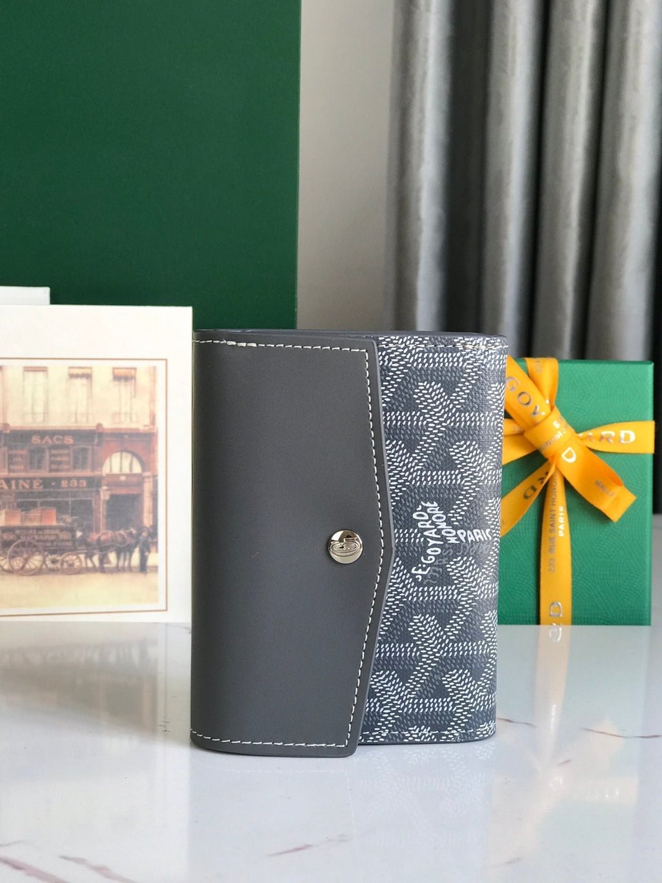 Goyard Saint-Gabriel Wallet 12 Cm Gray Calfskin And Goyardine Canvas view 5