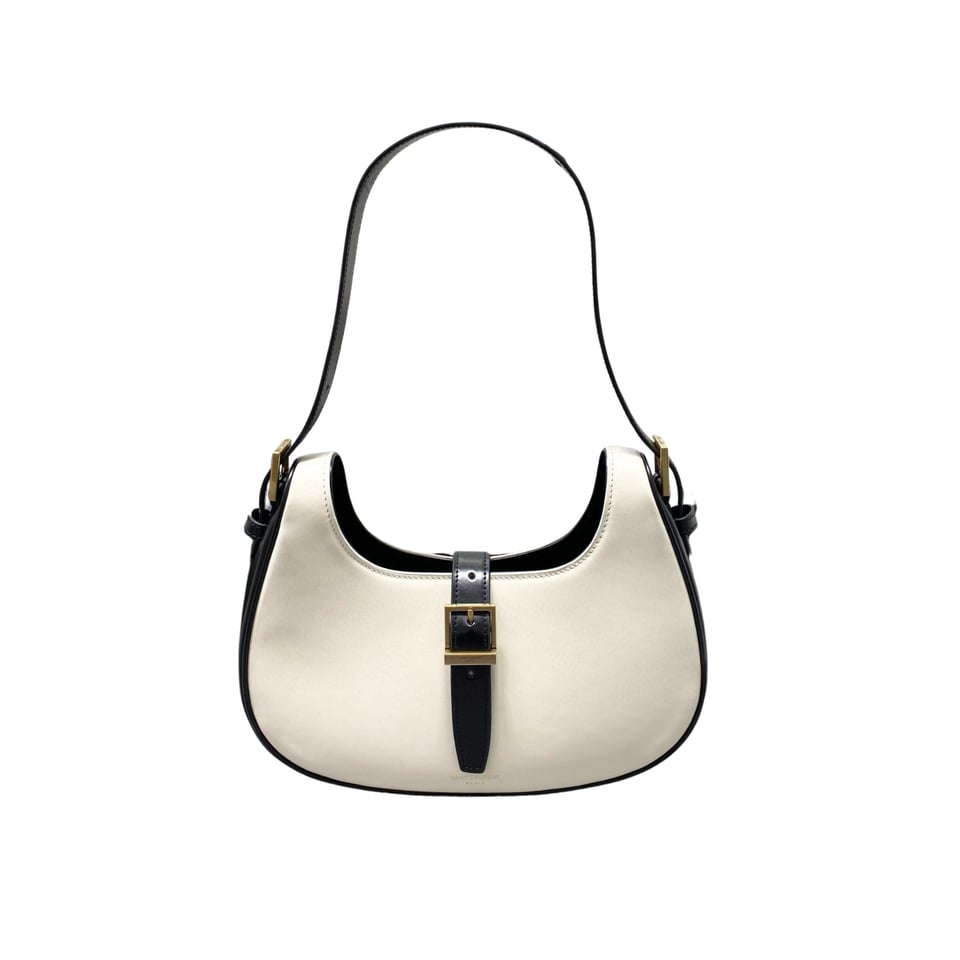 Saint Laurent Le Fermoire Leather Shoulder Bag Black White 25Cm
