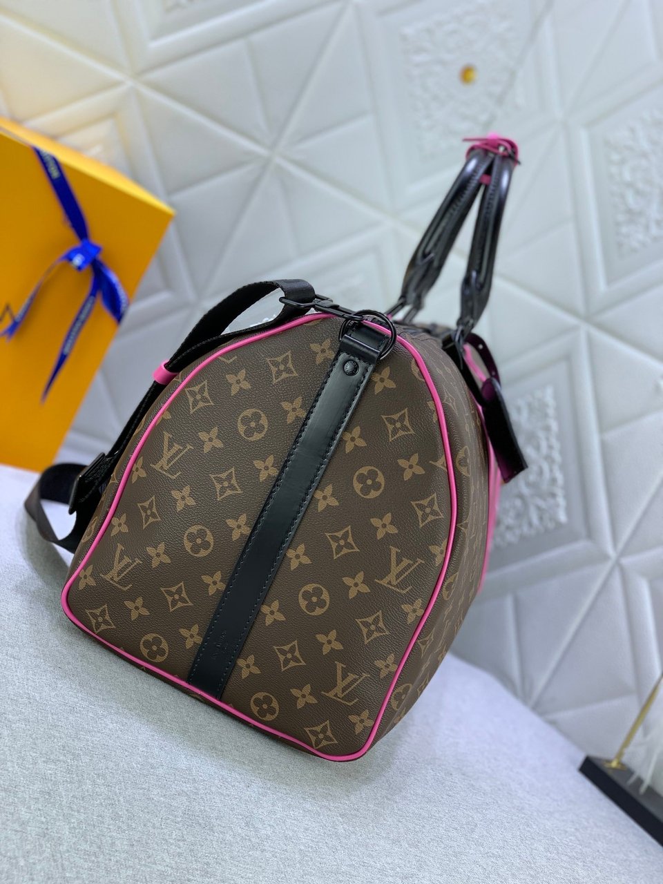 Louis Vuitton Keepall Bandouli Re 50 Brown And Pink Macassar Canvas M45866 view 8