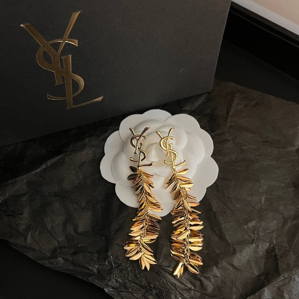 Saint Laurent Ysl Leaf Tassel Gold Earrings view 3